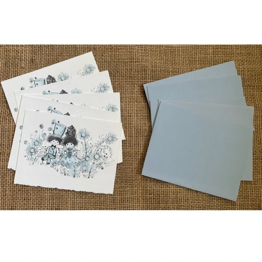 Vintage Eleanor Finch Happy Couple Raw Edge Note Card Set Romance Kitsch Rare